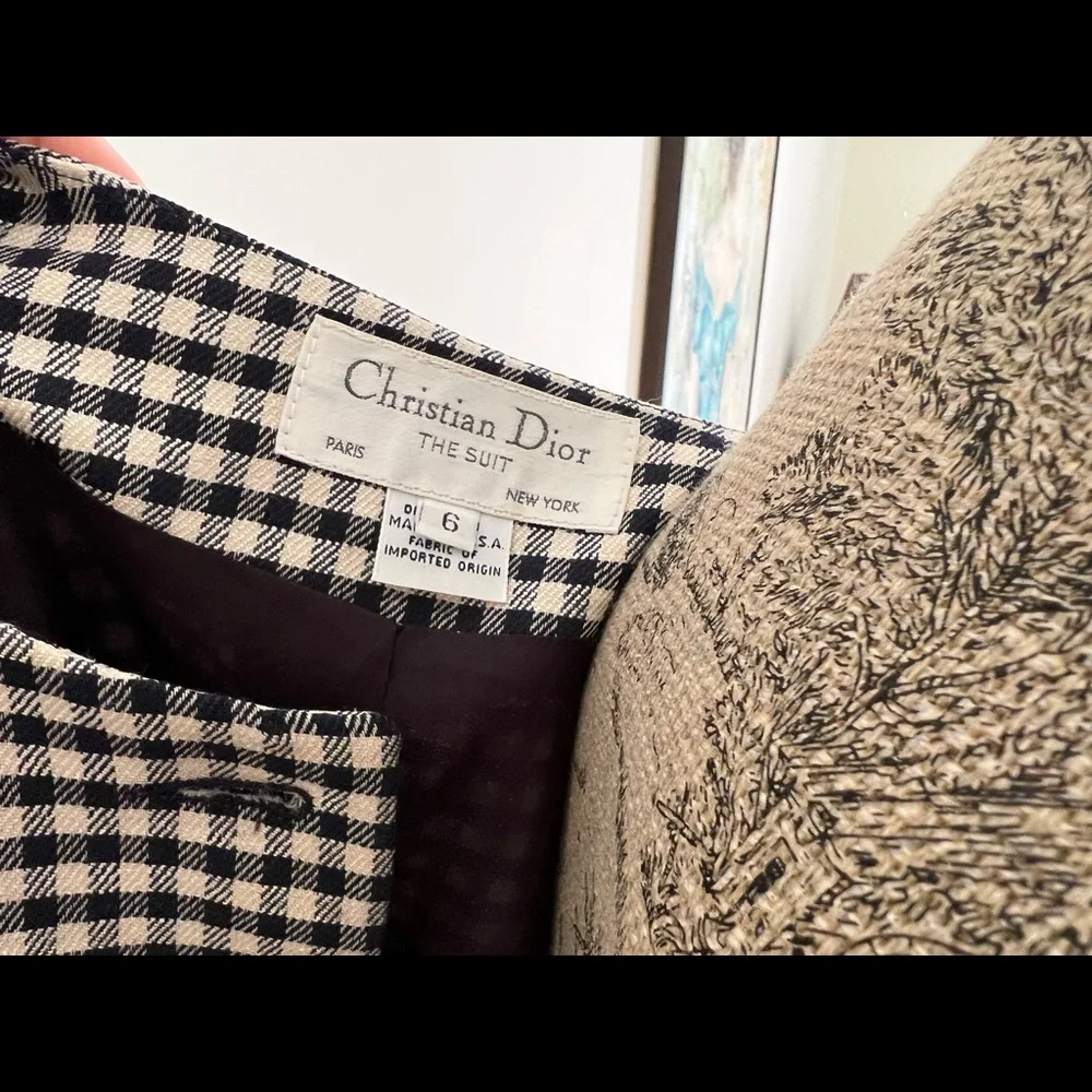 Vintage 1980-90s Navy Houndstooth Christian Dior Blazer